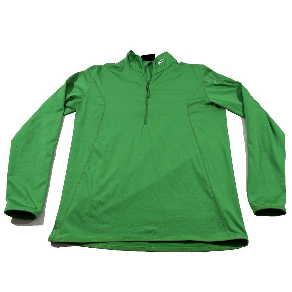 KJUS Mens Green Midlayer 1/4 Zip Logo Preppy Stretch Jersey Performance Sz 52 L